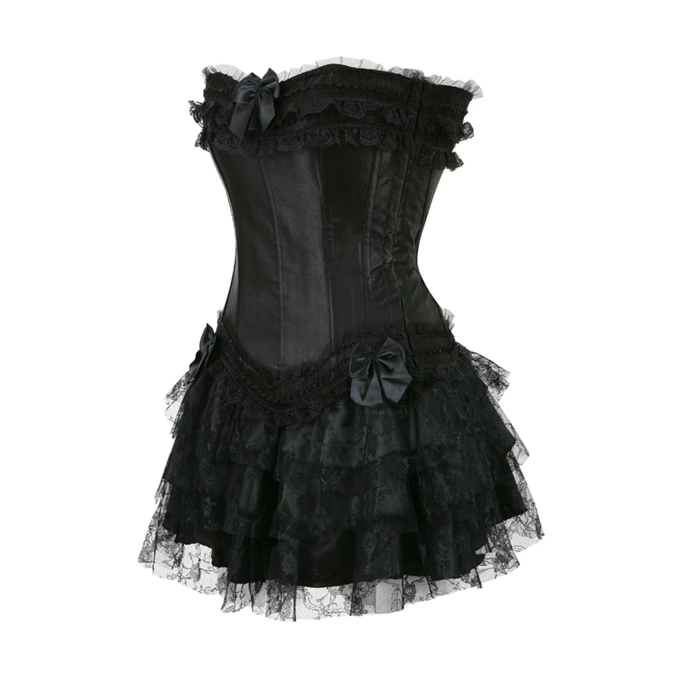 Victorian Lace Corset Dress Sexy Gothic Crop Bustier Top ,Women's Underwear Slim Body Maid Outfit ,Two Piece Sets Womens Outfit