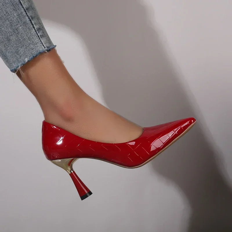 Shoes Woman 2024 Trend New Summer Red Heels Elegant Woman Black Heeled Pointed Toe Pumps Dress Leather White Ladies Shoe - Image 2