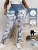 Non-Denim Plus Size Tie-Dye Ripped Skinny Pants Women's Casual Imitation Denim with Decorative Details Bottoms