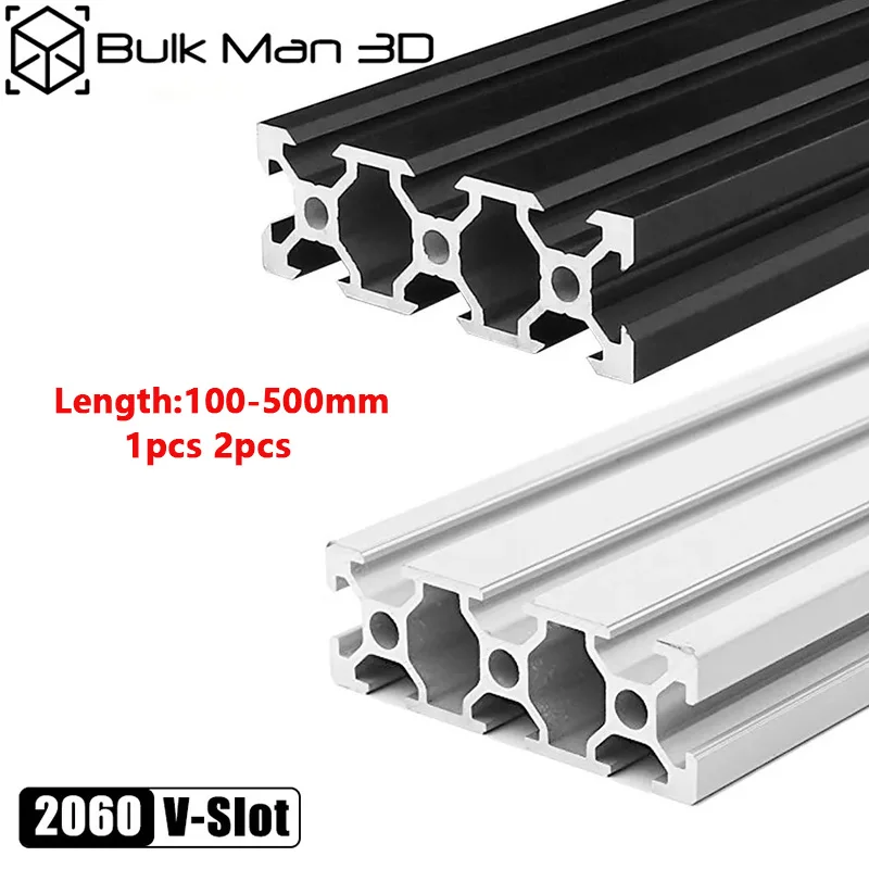 

1/2pcs 2060 V-slot Aluminum Profile Extrusion 100-500mm Linear Rail for CNC 3D Printer Silver Black