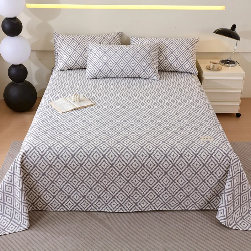 

Grey Geometric Printed Bed Sheet Bedding Comfortable Cotton Thick Flat Sheets Nordic Style Bed Sheet with Pillowcases Home Decor