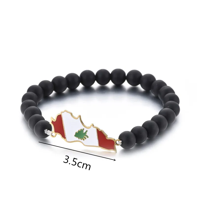 Liban Map With Flag Black Beads Bracelet  Jewelry Lebanon Map 4