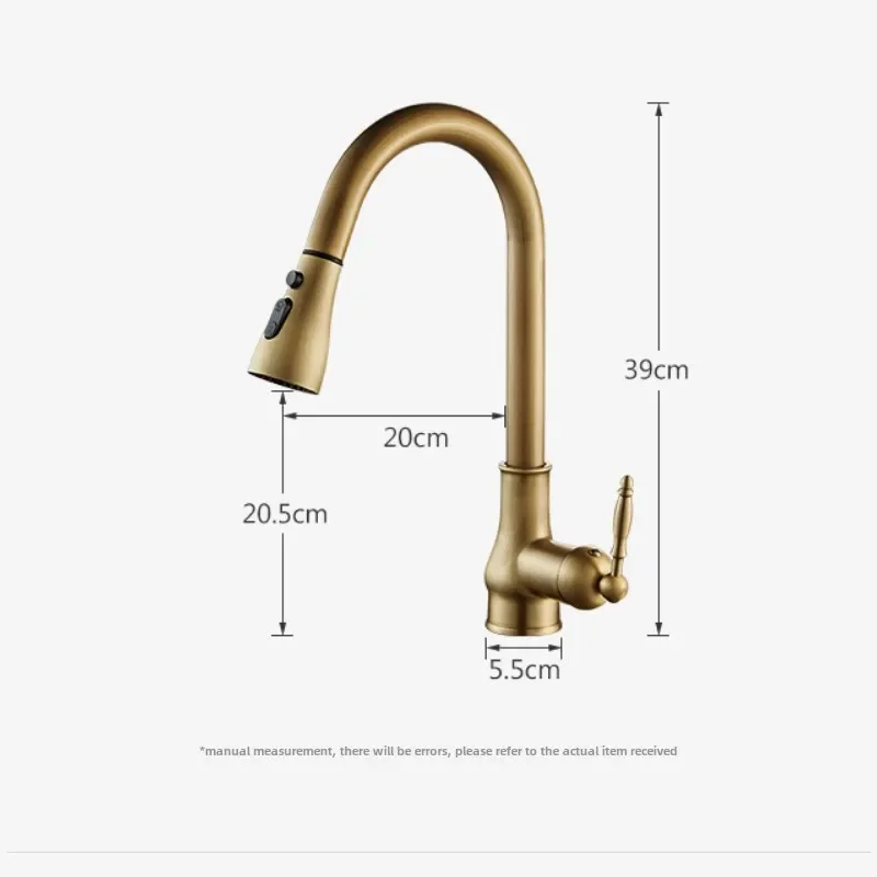 Antique Brass Kitchen Faucet with Pull-Out Spout Deck-Mounted Hot and Cold Mixer Tap 360° Rotation for Versatile Use 6