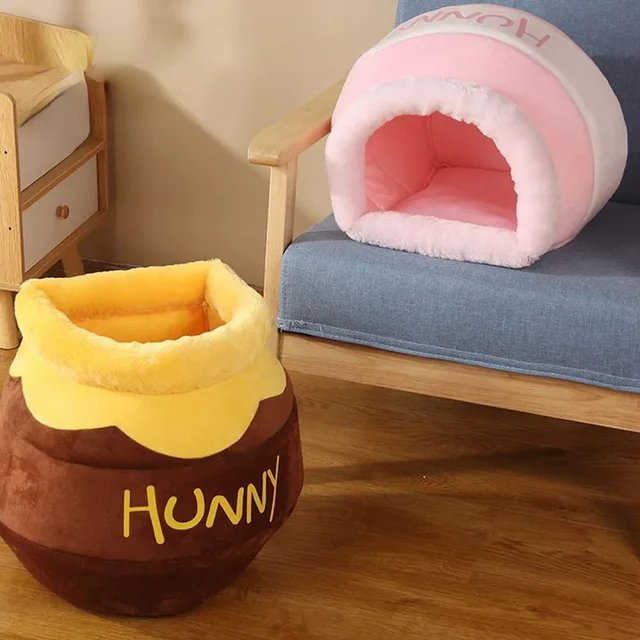 Cat Bed House Removable Plush Mat Cats Puppy Four Seasons Cushion Basket Honey Jar Shape Machine Washable Pet Accessories 4