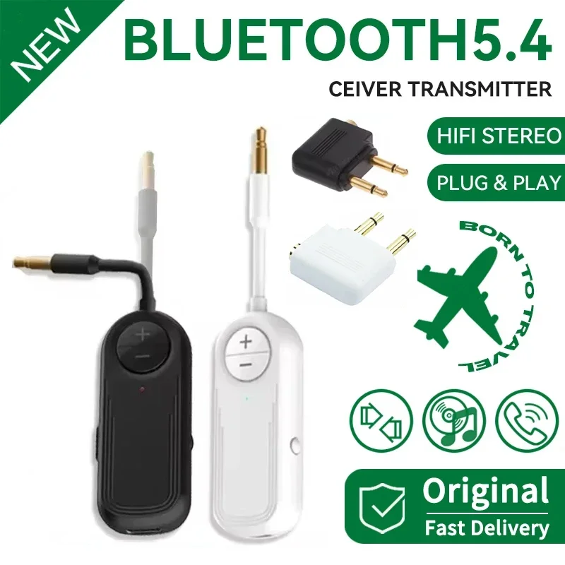 2 in 1 Bluetooth 5.4 Audio Receiver Transmitter Multipoint Wireless Adapter Mic 3.5MM AUX Stereo Music for Car Airplane TV