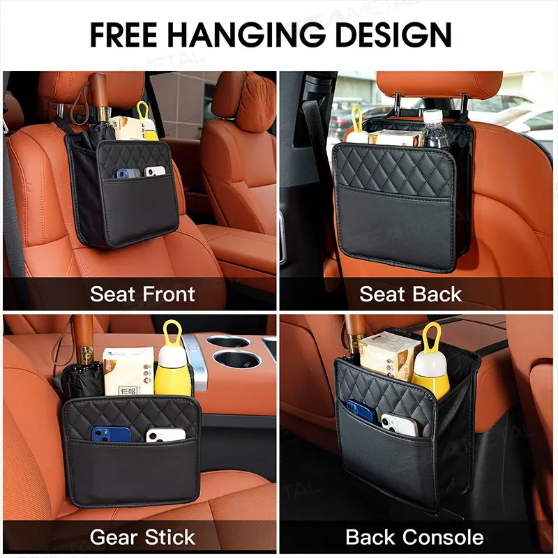 BLALION Multifunctional Car Seat Storage Bag Leather Storage Bag Garbage Bag Hanging Storage Bag Suitable For Most Car Models - Image 4