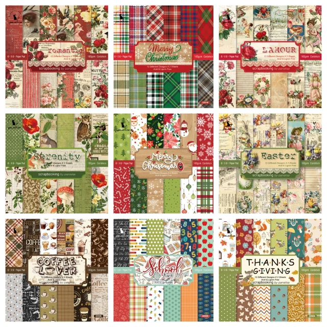 12 Sheet 6 Vintage Christmas Scrapbook Paper Pad Craft Paper