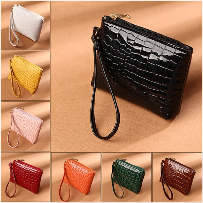 

New Mini Women's Wallet Crocodile Pattern Short Zipper Wrist Small Coin Bag Fashion Pu Leather Ladies Card Holder Coin Purse