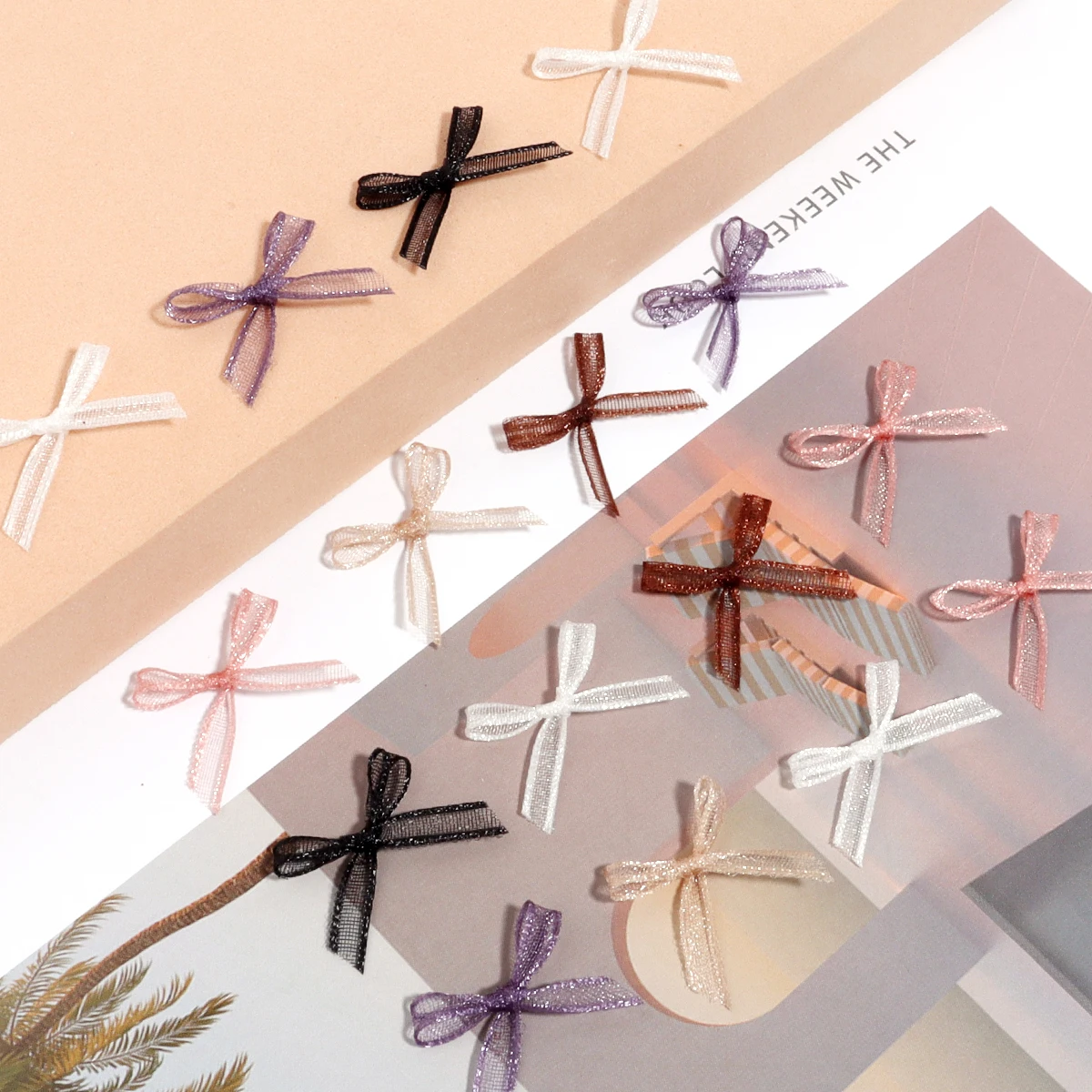 30pcs Organza 리본 활 2.5x1.5cm DIY 매니큐어 모자를 쓰고 있죠 의류 장식 액세서리 용품에 대 한 작은 크기 새틴 리본 활