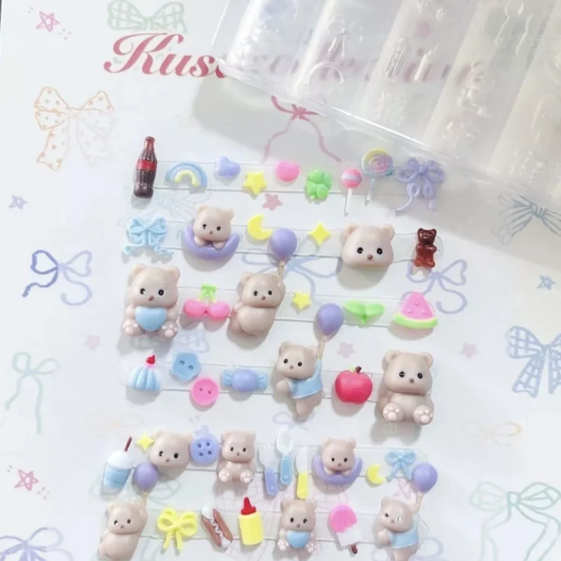 1Pc Cartoon Bear 3D Relief Silicone Nail Mold - Nail Art Decor Template for DIY Manicure Design Tools