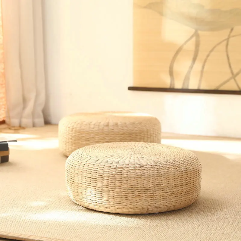 Japanese Style Round Tatami Cushion Yoga Meditation Floor Cushions Handmade Pillow Floor Natural Straw Cushion Decor Mat Sit 5