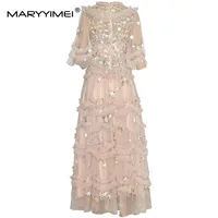 MARYYYIMEI-فستان نسائي شبكي ، مطرز بالزهور ، فطريات شجرة صالحة للأكل ، فساتين ماكسي أنيقة للحفلات ، ربيع ، موضة الصيف ، الكشكشة 1