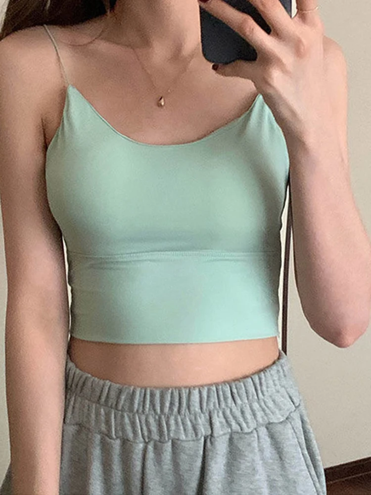 Women's Ribbed Cami Crop Tops Cropped Camisole with Built in