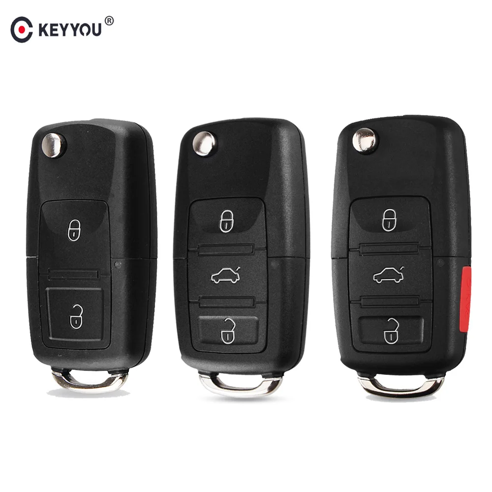 KEYYOU 플립 폴딩 원격 자동차 키 쉘 케이스 Fob 폭스 바겐 폴로 passat b5 B6 Tiguan 골프 4 5 좌석 Skoda HU66 블레이드