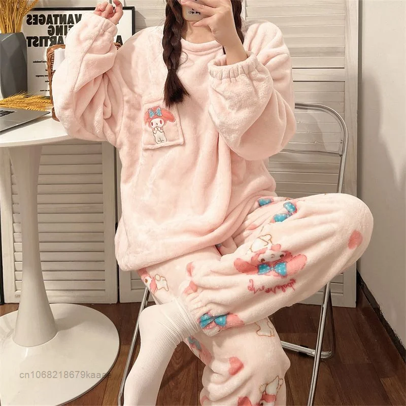 Sanrio Hello Kitty Fleece Pajamas Women  Hello Kitty Pajamas Pants Sanrio  - Soft - Aliexpress