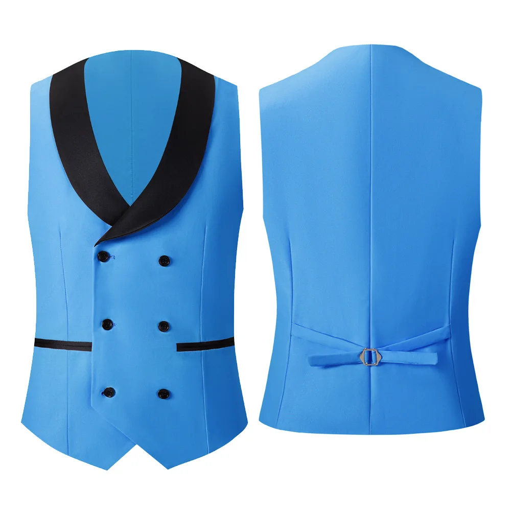 

Blue Groom Vests For Wedding Tuxedos Party for Men Attire Groomsmen Waistcoat Dress Prom Business Dinner