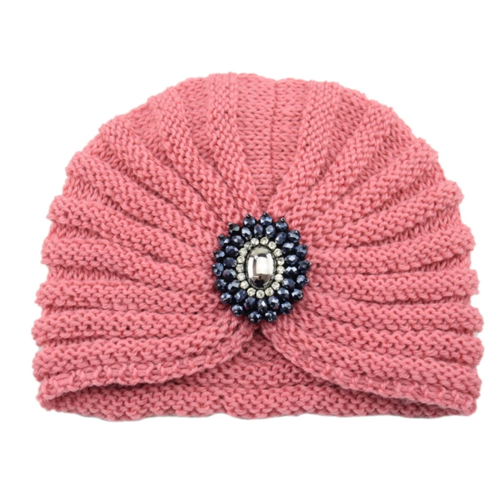 Women Bohemian Style Warm Winter Autumn Knitted Cap Fashion Boho Soft Hair Accessories Turban Solid Color Female Muslim Hat 3