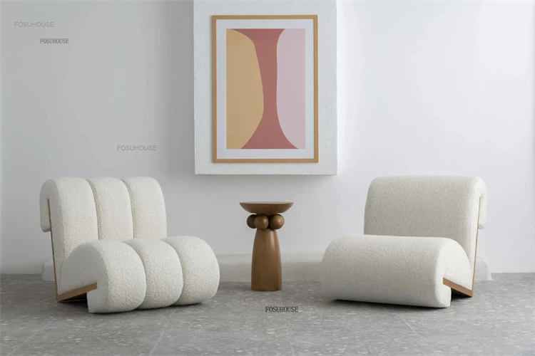 Description Picture 4 of itemDesigner New Living Room Chairs Modern Home Furniture Cashmere Solid Wood Bedroom Balcony Sofas Apartment Leisure Sofa Chair A