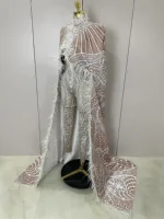 2025Luxury Feathers Cloak White Printing Sexy Sheath Jumpsuit Women Evening Party Bar Nightclub Singer Stage Performance Costume - Image 2