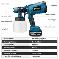 Gismis 1000ML pistolet de pulvérisation électrique maison pulvérisateur de peinture sans fil HVLP Auto meubles revêtement en acier aérographe pour Makita 18V batterie Pi 6