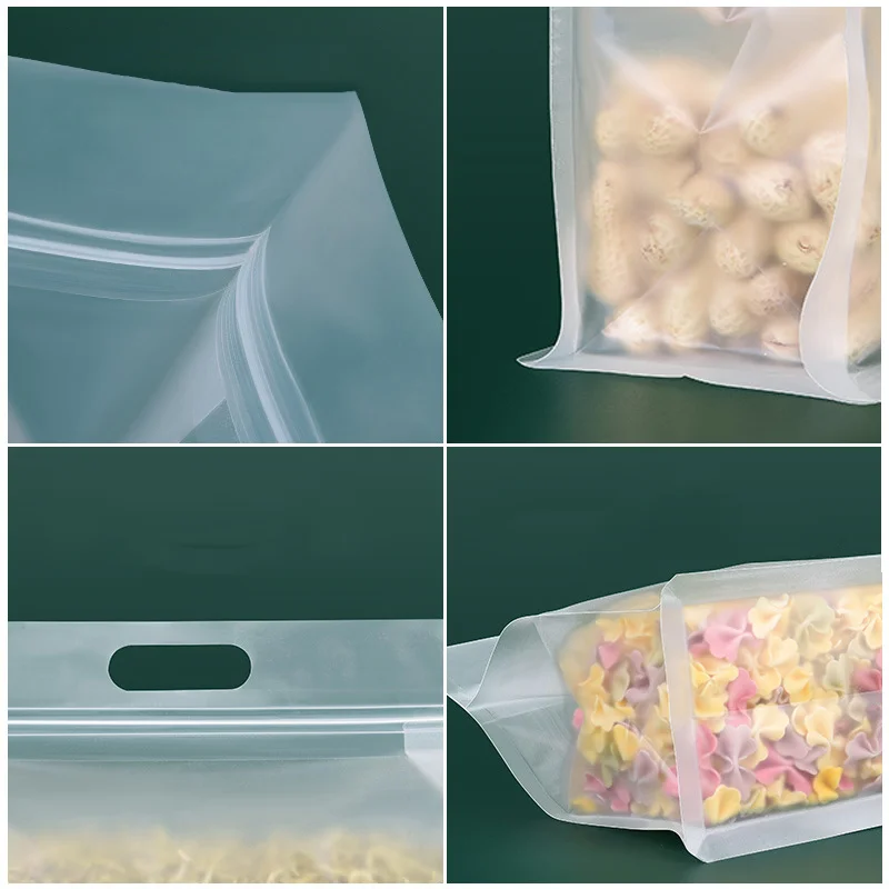 100 3D transparent plastic self sealing bags for portable DIY identification, snacks, sugar, beans, and customizable logos 3