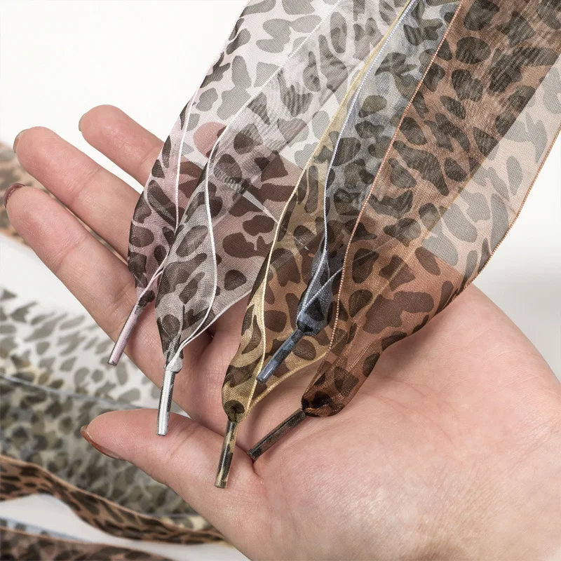Leopard Print Satin Shoelaces - Stylish and Versatile