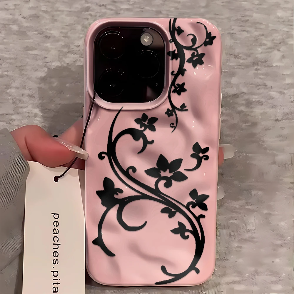 รูปสินค้า เคสซิลิโคนลายดอกไม้สีชมพู ปกป้อง iPhone ได้ทุกรุ่น