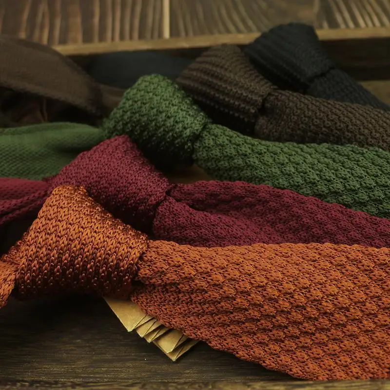 Gradient Knitted Tie - Mens Solid Color Slim Necktie