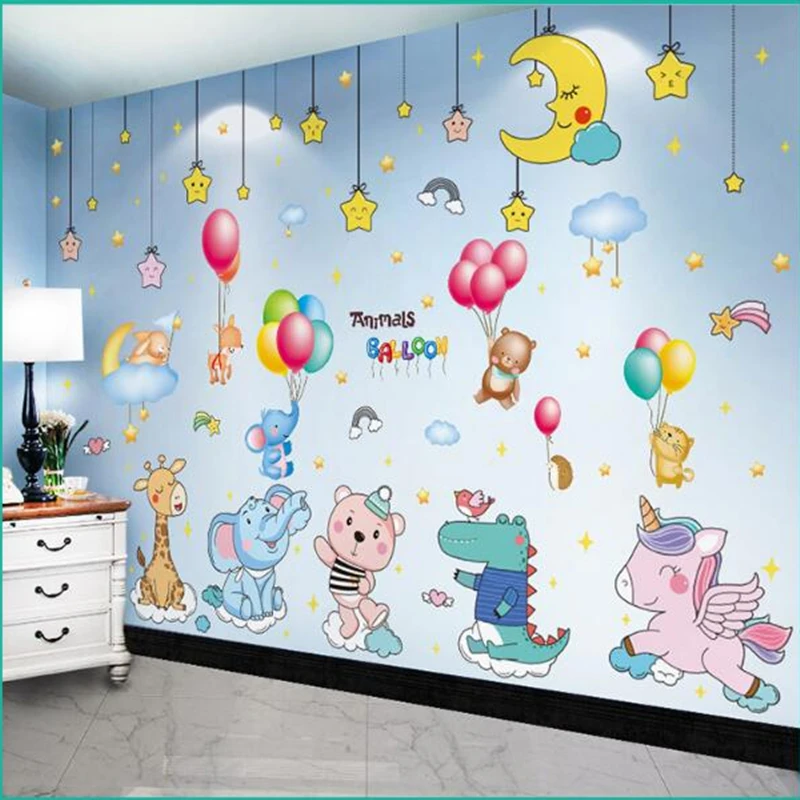 

[shijuekongjian] Animals Wall Stickers DIY Cartoon Balloons Stars Wall Decals for Kids Rooms Baby Bedroom Home Decoration