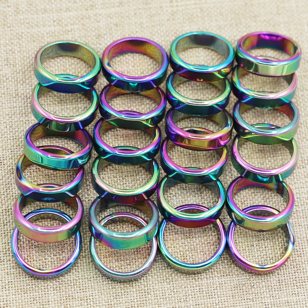 Fashion Hematite Rainbow Rings Colorful Flat Arc Gallstone Couple Non-magnetic Relieve Anxiety Unisex Chakra Energy Jewelry Gift