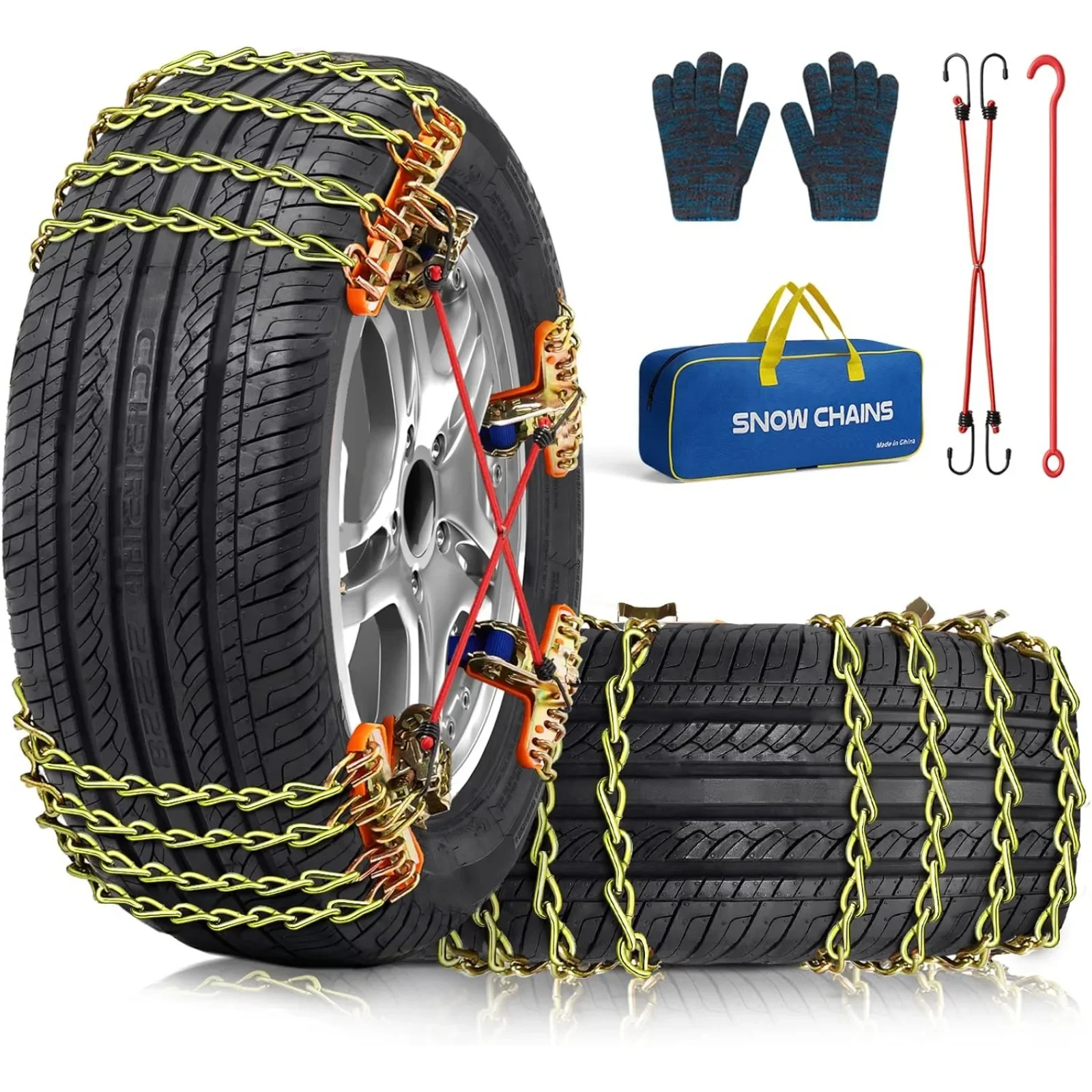 8 Pack Snow Chains for Car SUV Pickup Trucks for Tire Width 205-265mm(8.1-10.4 inch) Adjustable Portable US Tire Chains