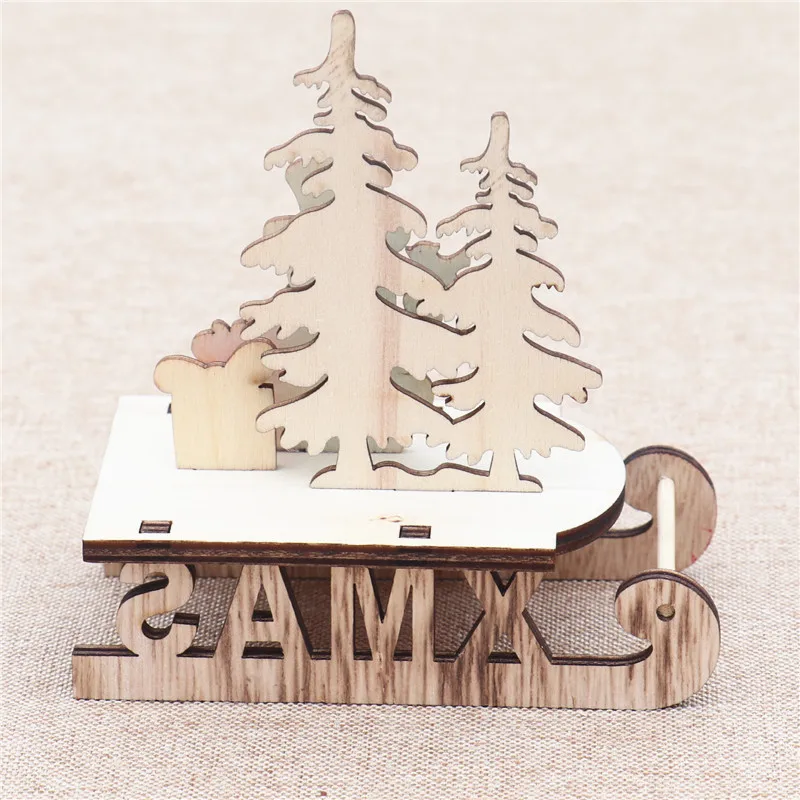 Snowman Wooden Desktop Christmas Decorations Xmas Sleigh Santa Claus Deer Cart Merry Xmas New Yaer Party Decor For 2025 Navidad
