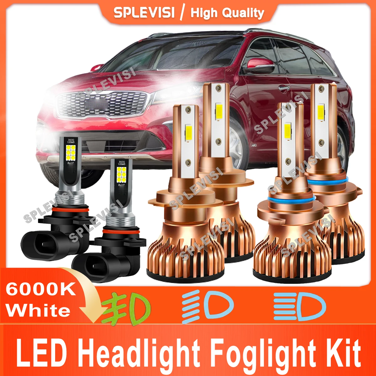 

Car Lamp Led Headlight High Beam 9005 Low Beam H7 Foglamp 9006 Replace For Kia Sorento 2019 2020 12x CSP Chips 6000K White Bulbs