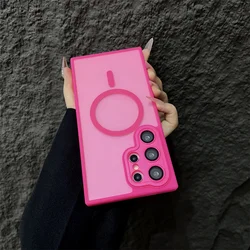 Luxury Matte Magnetic Wireless Charging Phone Case with Camera Glass and Shockproof Cover - Samsung S24 Plus (Rose Hong)