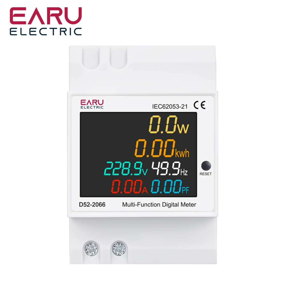 6IN1 Din Rail AC Monitor 110V 220V 380V 100A Voltage Current Power Factor Active kWh Electric Energy Frequency Meter VOLT AMP