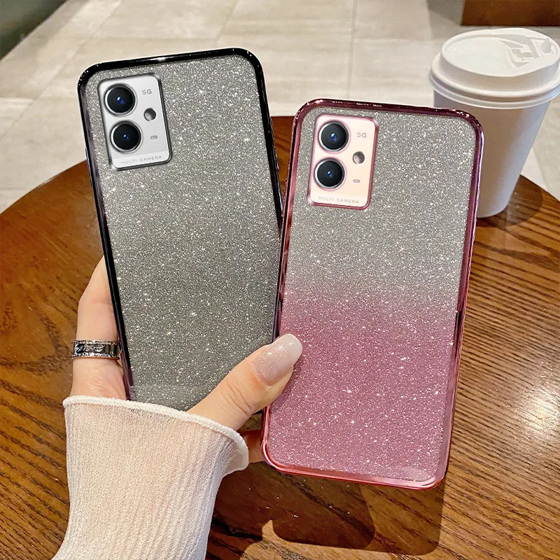 Shiny Glitter Plating Silicone Phone Case with Camera Lens Protection