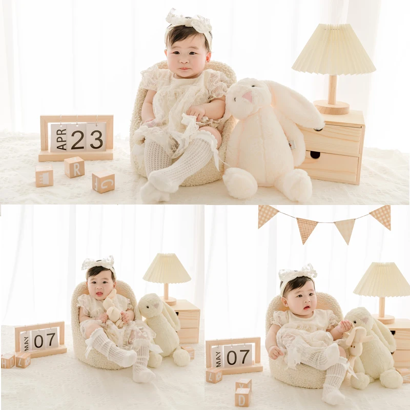 Dvotinst Newborn Photography Props for Baby Cute Bunny NordicTheme Set Posing Sofa Lights Decorations Studio Shoots Photo Props new year christmas series hair accessories cute gifts sets children happy hairpins bracelets jewelry girls decorations headdress