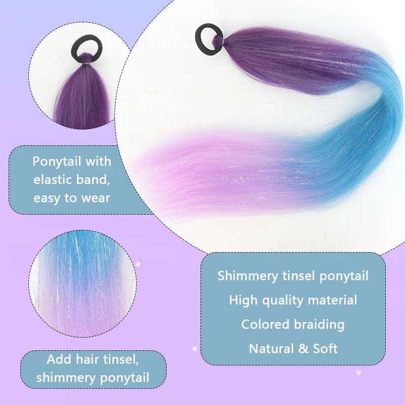 LUPU Synthetic Ponytail ExtensionsColored Braiding Hair Hair Tie 26 Inch Ombre Extensions With Tinsel For Women Girls