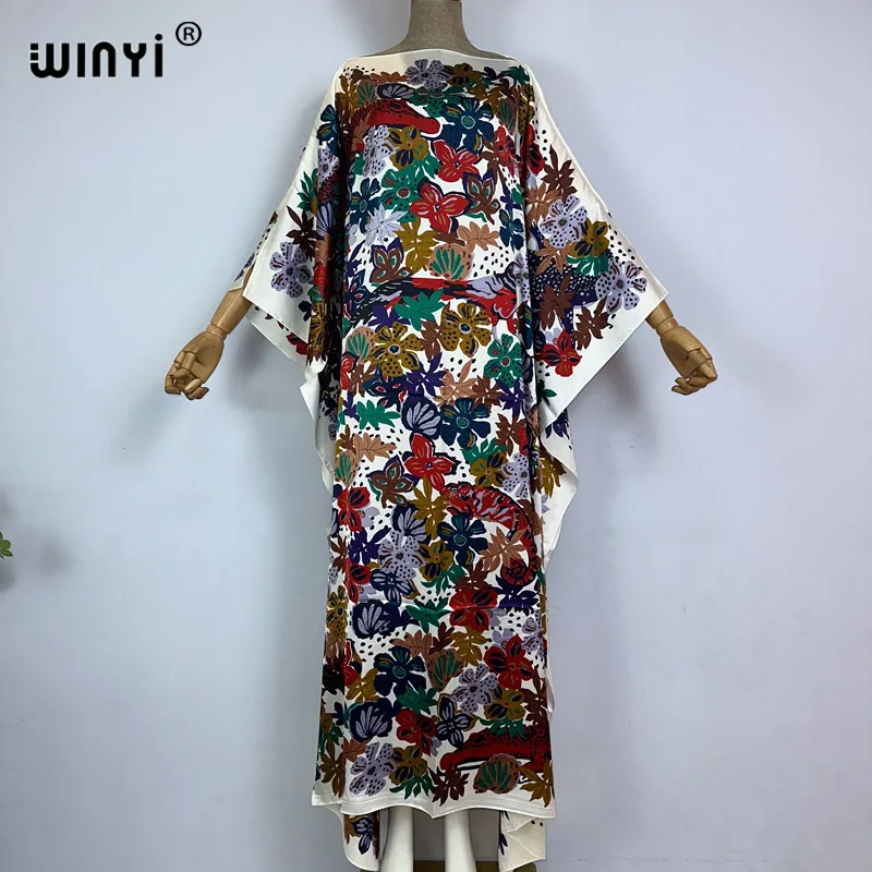 

WINYI высококачественное женское летнее модное вечернее пляжное платье с принтом, африканская Женская кафтан, сексуальное элегантное праздничное пляжное шелковое платье