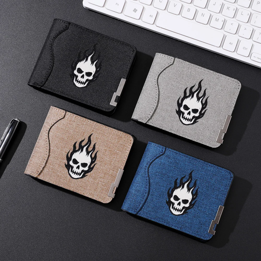 Lässige Canvas-Geldbörse für Herren, schrulliges Totenkopf-Design, Münzgeldbörse, Studenten-Kreditkartenetui – Detail 1