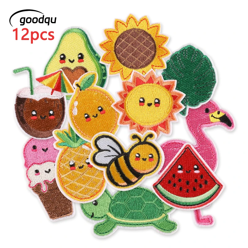 12 Stück süße Menge Tiere Früchte Biene Eisen auf Patches für Kleidung Kinder Stoffe bestickt Diy Jacke Nähen Parches Bulk kleines Baby