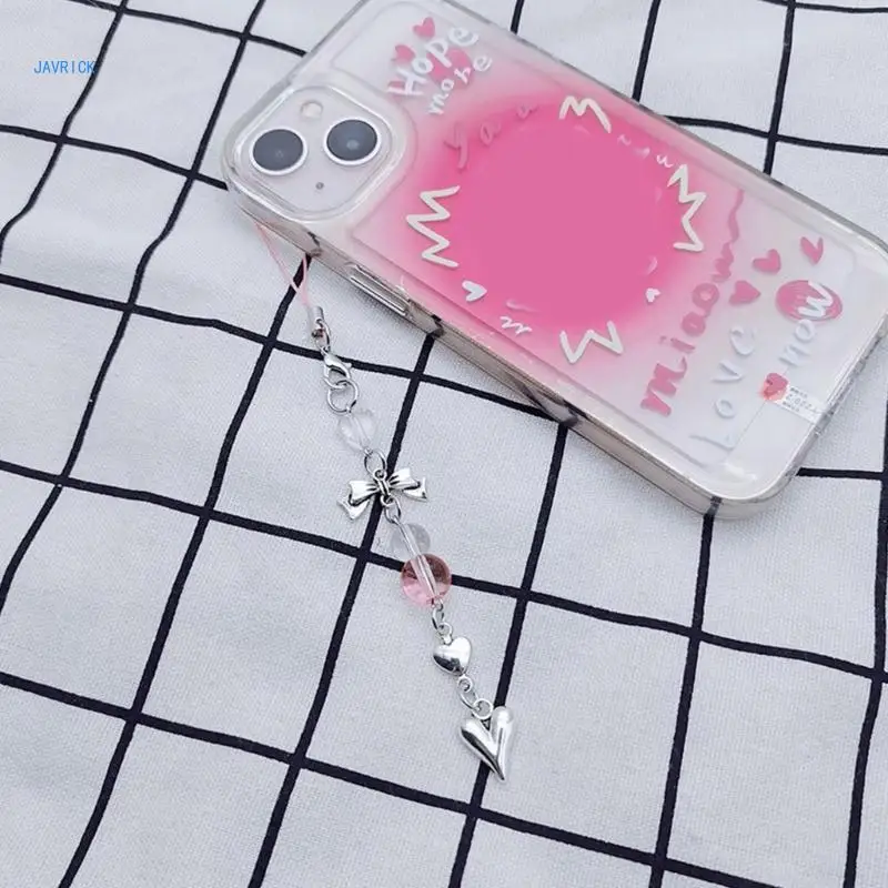 

Bowknot Heart Hanging Pendant Sweet Cool Phone Strap Bag Decoration Portable Hanging Lanyard Gift for Girls Women