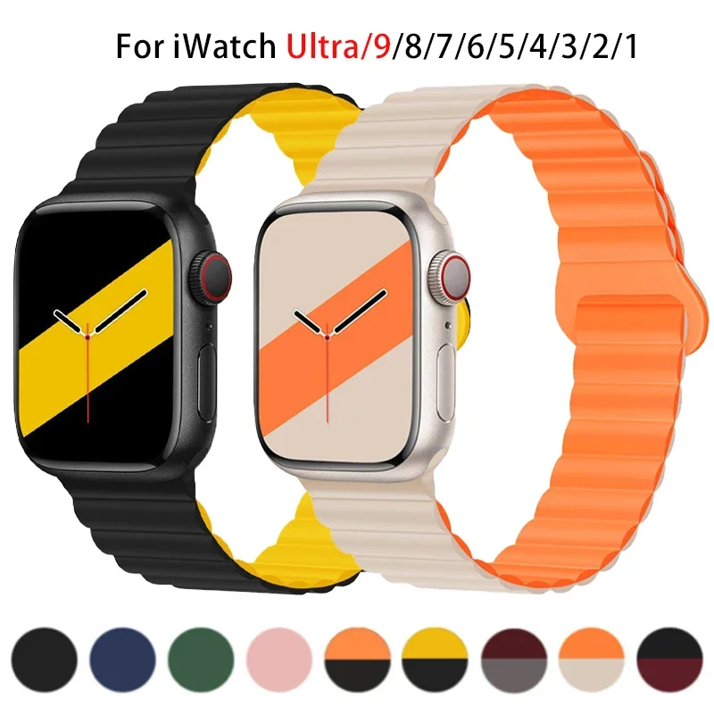 

Magnetic strap For Apple watch band series 9 8 5 4 SE 6 7 Ultra 2 49mm Silicone correa Bracelet iWatch 44mm 45mm 40mm 41mm 42mm