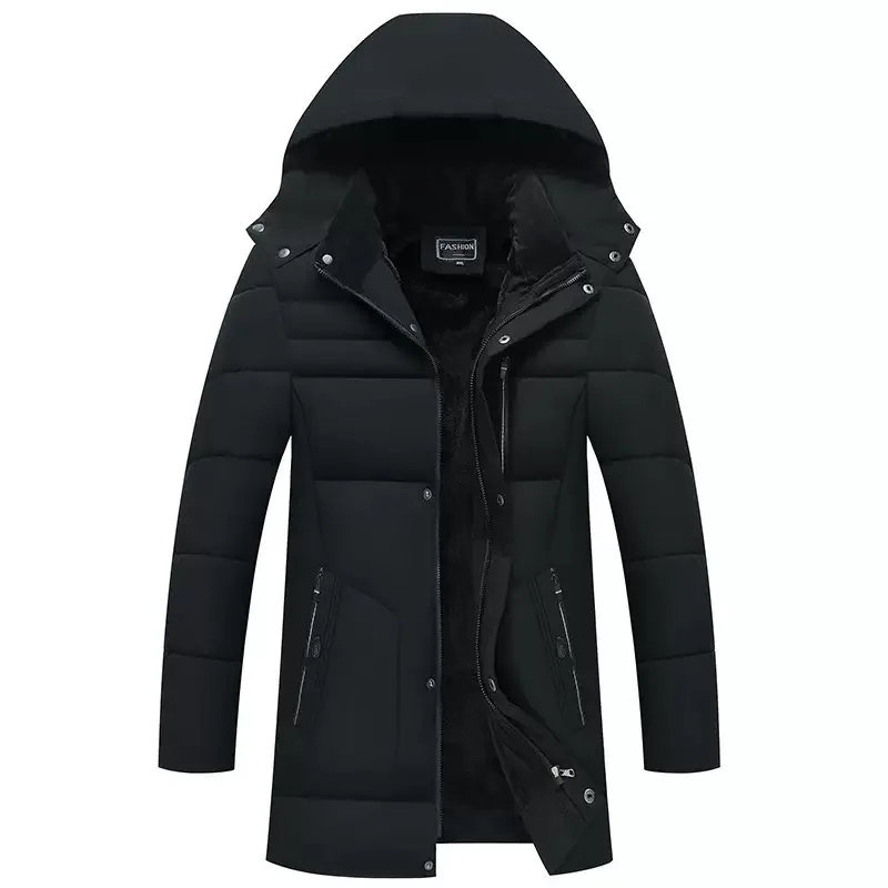 New Autumn/Winter Fashion Solid Color Fleece-Lined Thickened Warm Hooded Cotton Jacket Men's Casual Loose Sports Plus Size Coat