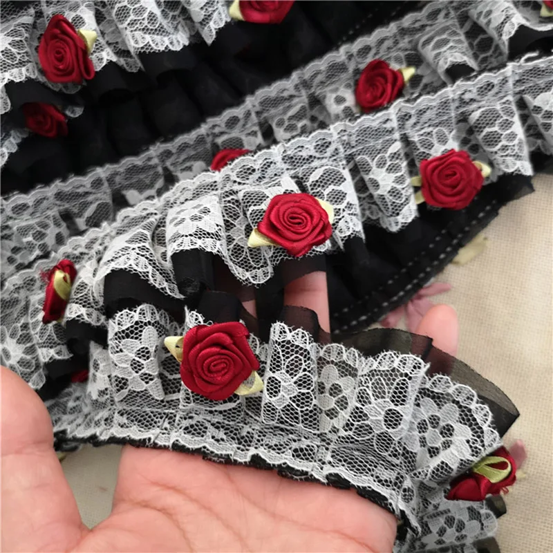 

1M Pastoral Style Chiffon Tassel Lace Trimming Embroidery 3D Flower Lace Fabric Ribbon DIY Sewing Garment Craft Accessories