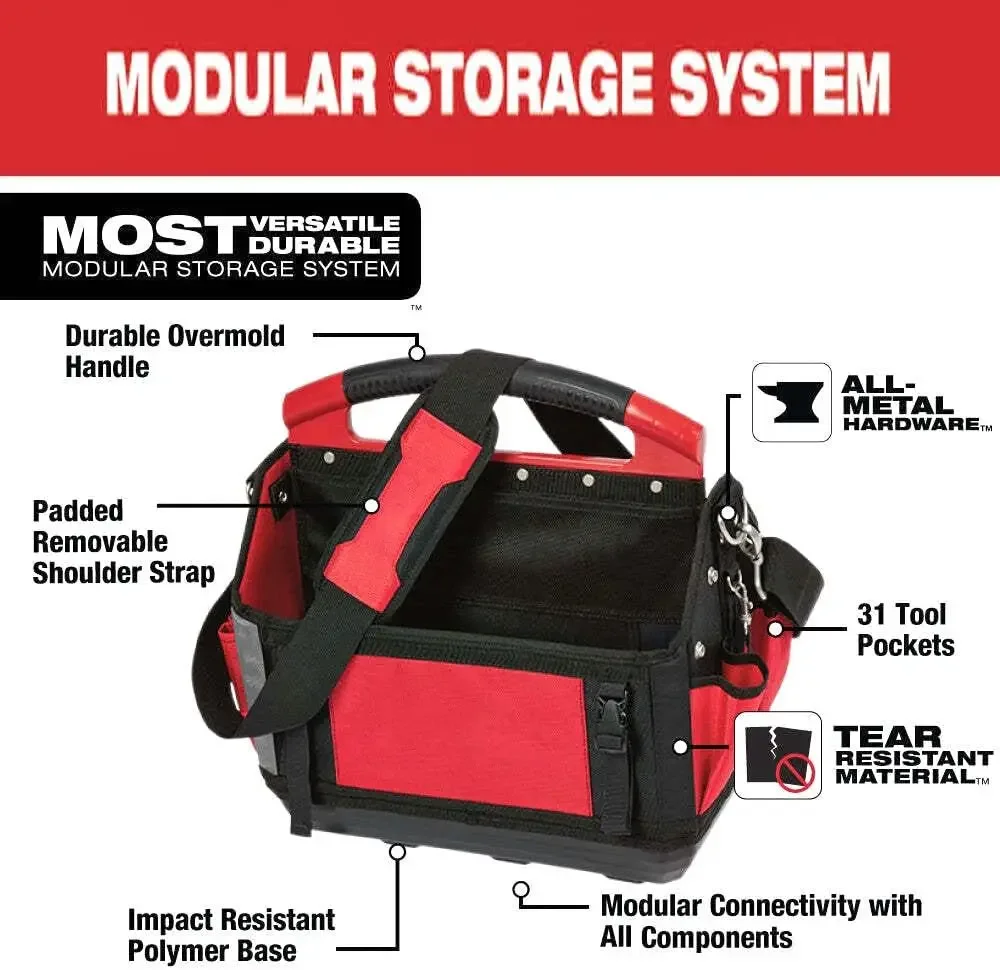 48-22-8315 for  15-Inch 31-Pocket Ballistic Material Tote, Multi-Pockets Wide Mouth Tool Tote, Adjustable Shoulder Strap 2