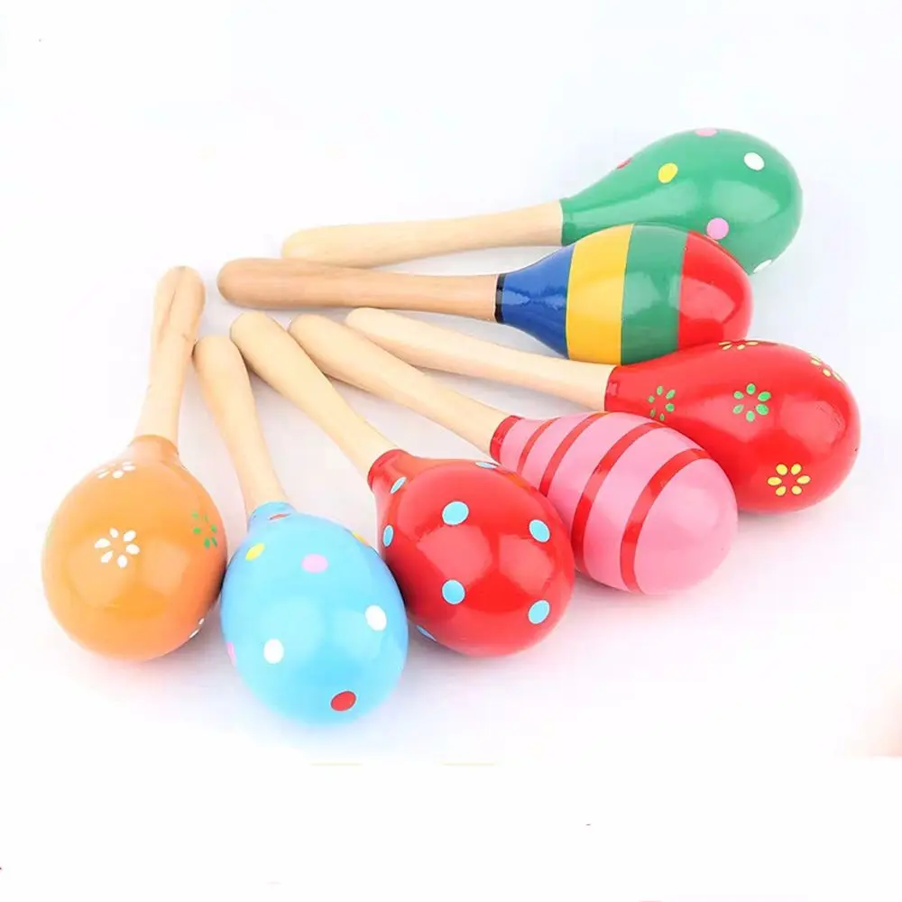 

High quality Wooden Toy Infant Cartoon Wood Sand Hammer Kids Musical Toy Wooden Maraca Rattles Baby Rattle