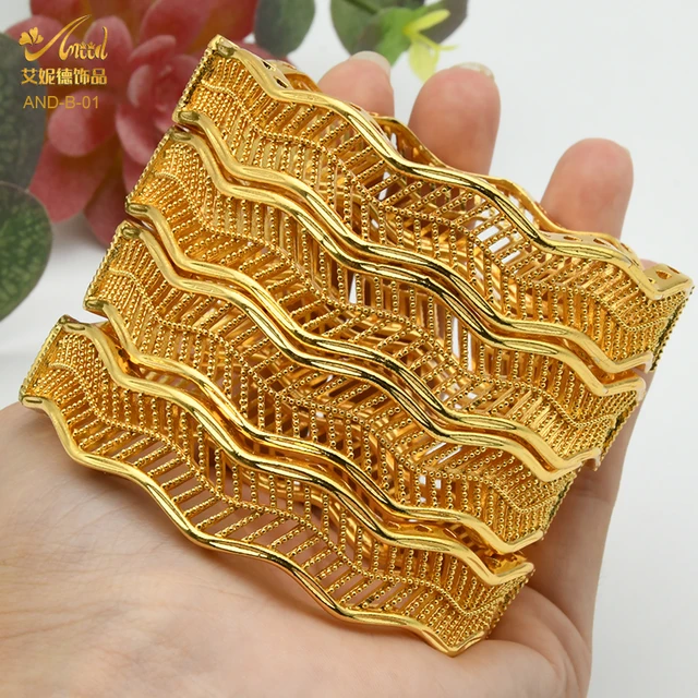 ANIID 4Pcs /Set 24K Dubai Gold Plated Bangle Bracelet For Women Ethiopian Arabic African Dubai Indian Wedding Bride Jewelry Gift B-01-4pcs