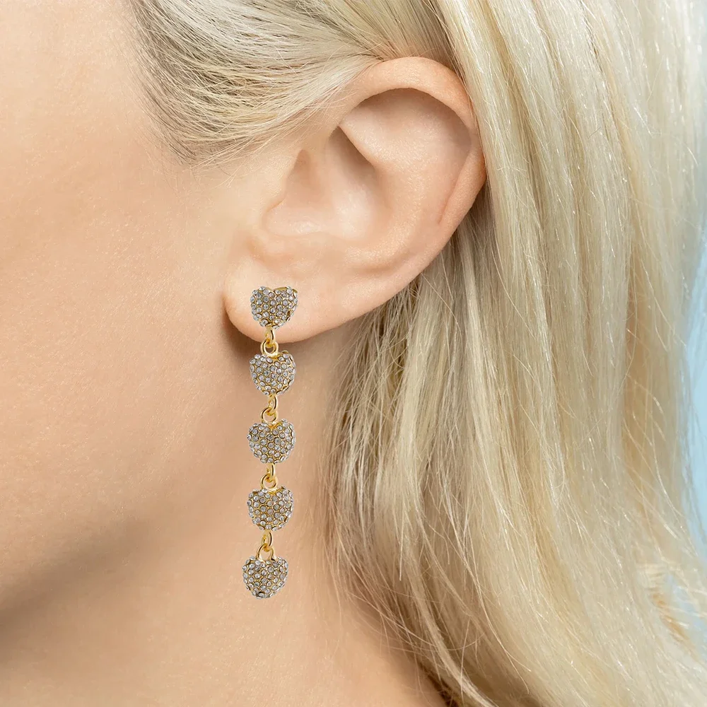 Full Zircon Tiny Heart Long Tassel Dangle Earrings Hot Sale New Waterproof Ear Stud Bride Wedding Jewelry Luxury Accessories