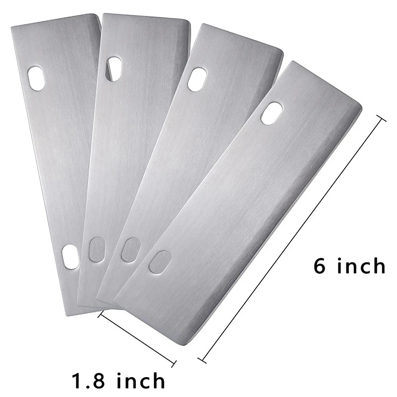 4-Pack Grill Replacement Blades Stainless Steel Grill Squeegee Heavy Duty Outdoor Cleaning Tool Silver